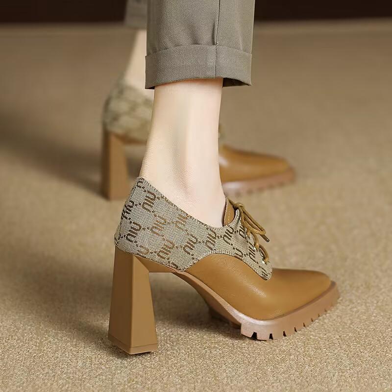 

Мода 2024 Осень Новые Неглубокие Туфли-слипоны Дизайнерские Женские Туфли На Высоком Каблуке С Цветными Блоками На Шнуровке Противоскользящие Женские Туфли 39 хаки