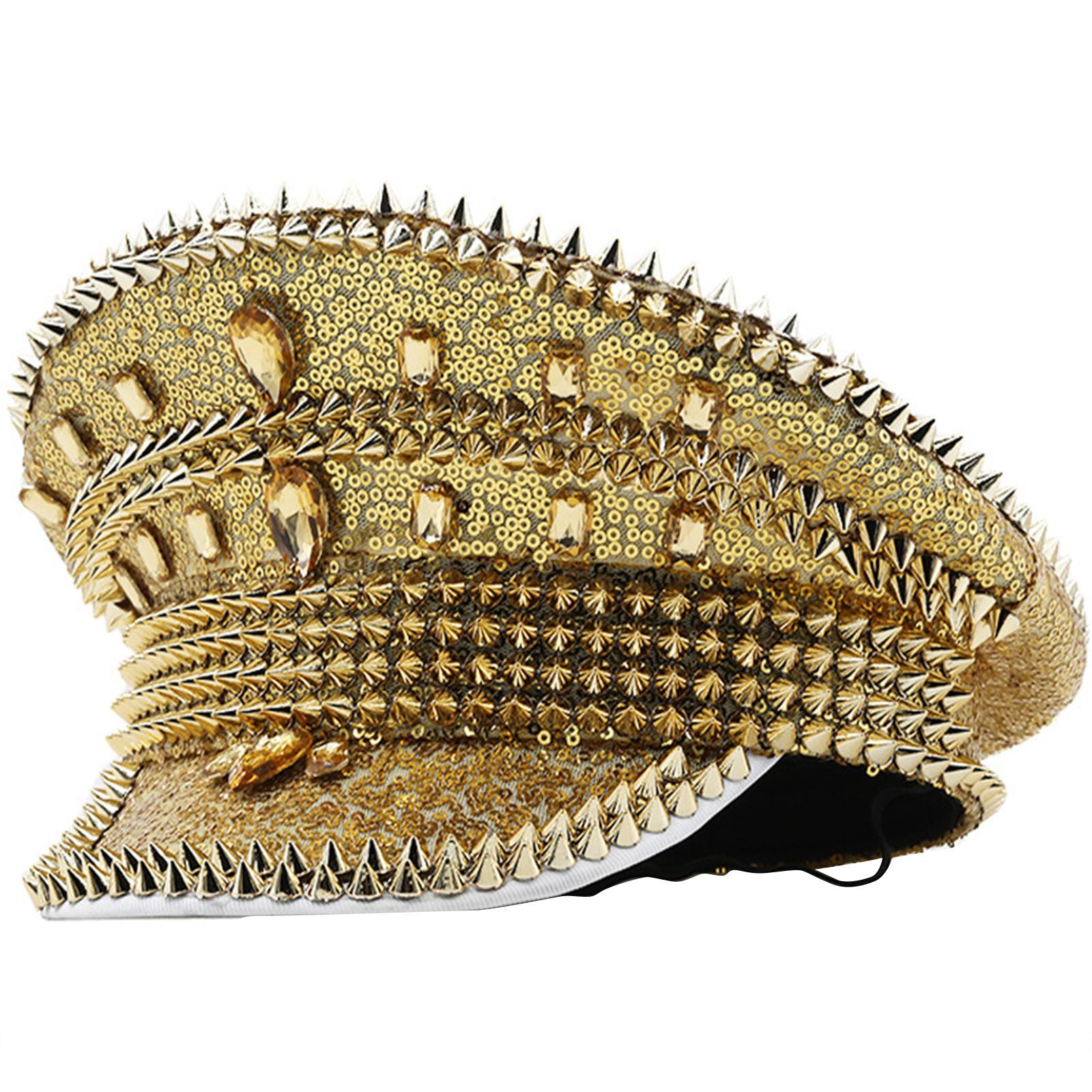 

Bejeweled Captain Hat Crystal Sailor Hat Surprise Gift for Girl Boys Beret Hat for Carnivals Music Festival золотий
