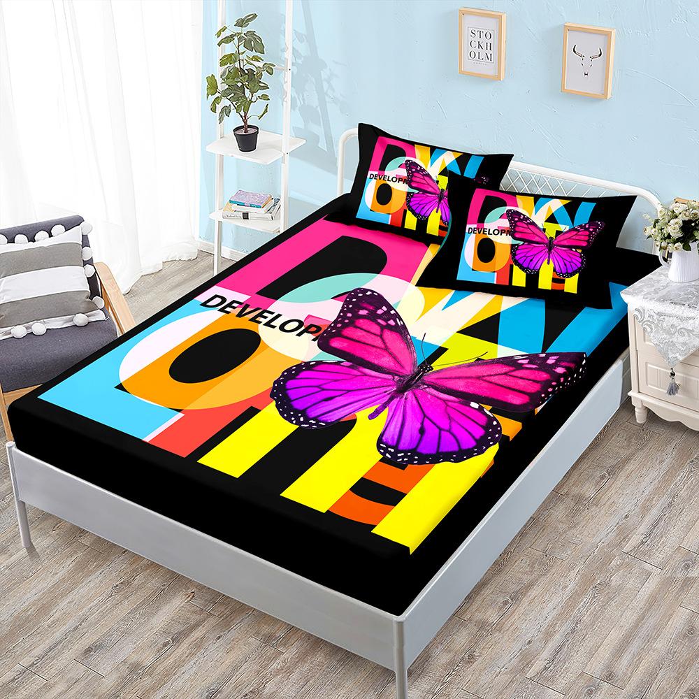 

Three-Piece Mattress, Bedspread, Butterfly Animal Rainbow Mattress, Protective Cover. Sheet 100*190*40cm*1 Pillowcase 51*75cm*1