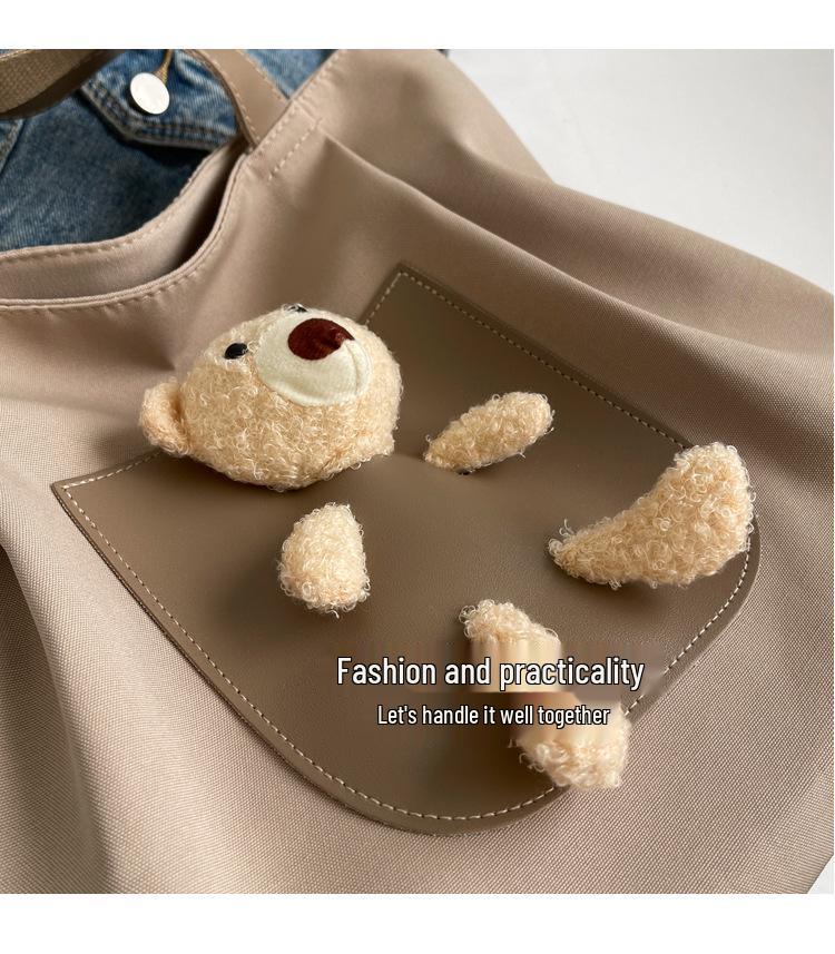 Women's Large Cute Bear Canvas Tote - Versatile Shoulder Bag for College & Commute