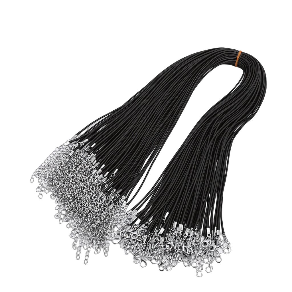 100 Pièces Cordon Cire Cordon de Collier en Vrac avec Fermoir Chaîne Bracelet Fournitures de Fabrication de Bijoux Accessoires 1,5 mm Diamètre 50 cm L 5 cm Extension Noir