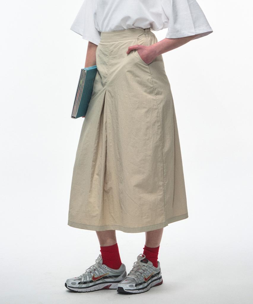 NEALIZE Nylon Maxi Skirt Beige