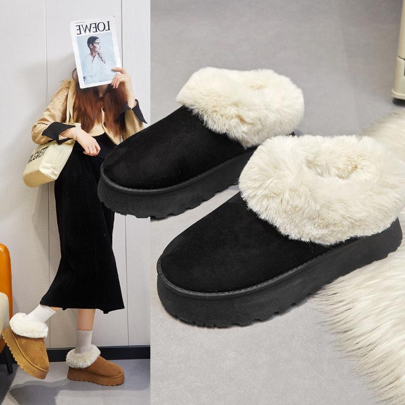 

2025 shallow large size winter fluffy shoes thick sole piled thickened snow boots European size women s shoes Temu sticker 36 чёрный