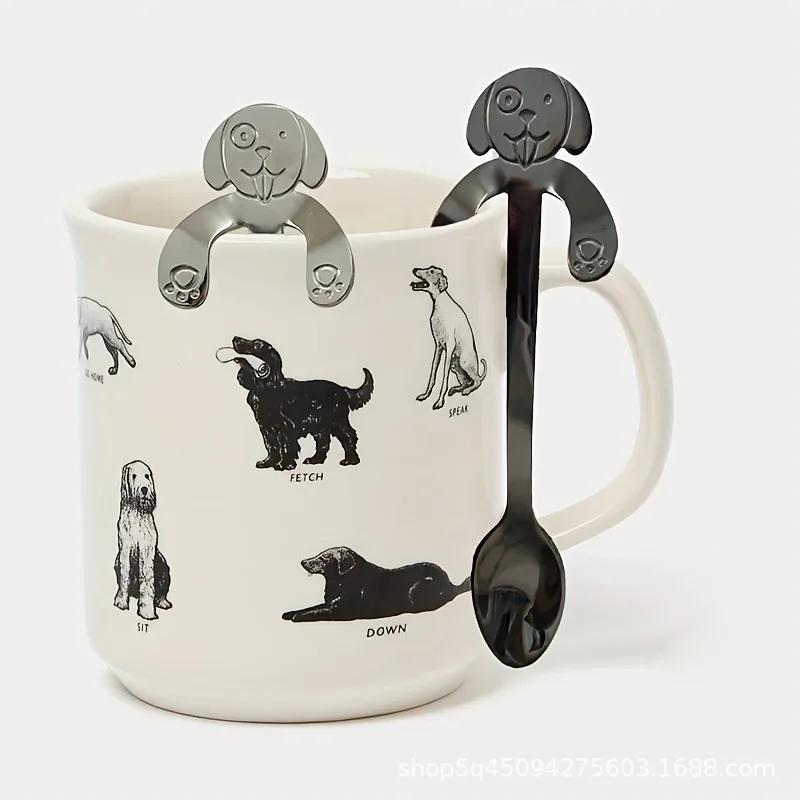 1pcs Cat Coffee Spoon Cartoon Cute Dessert Spoon Hanging Dog Mug Stirring Spoon Teaspoon Kitchen Tableware Stainless Steel