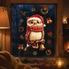 Reusable Christmas Decor Cute Owl Static Window Clings, Santa Hat Scarf Wreath Bell Snowflake Festive Holiday Home Decals, No-Adhesive Glass Stickers