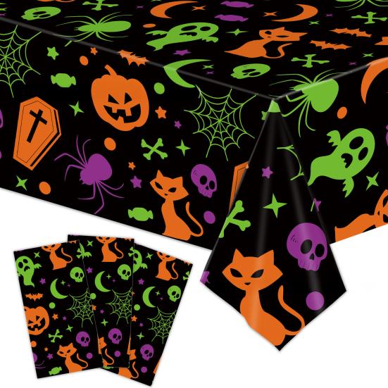 Halloween Tablecloth Spooky Ghost Printed Plastic Tablecloth Waterproof Indoor Outdoor Backdrop Banner Haunted House Decoration Creepy Party Favors