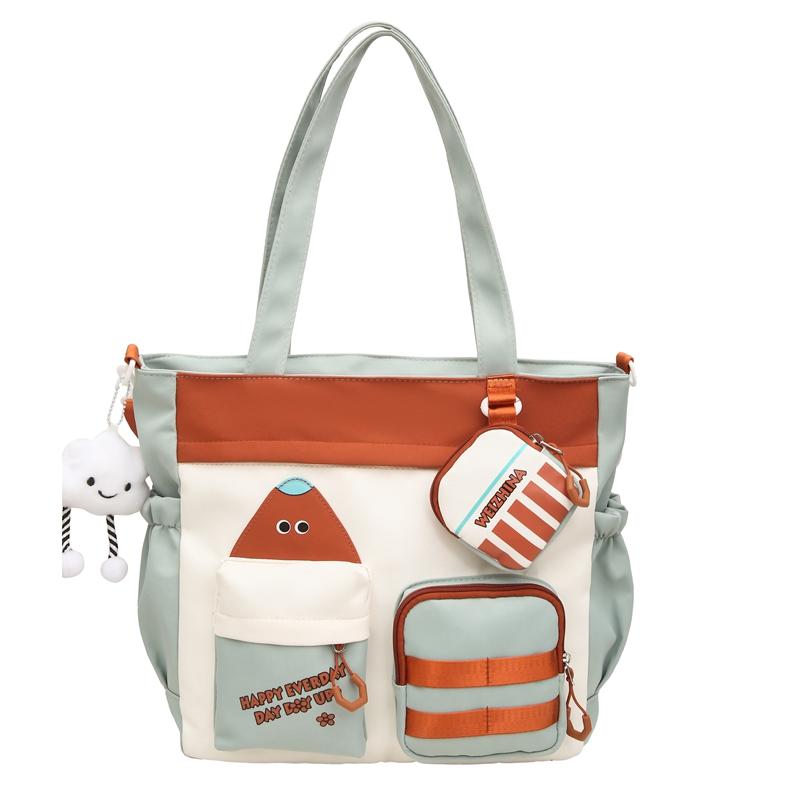 Kontrastfarbene Umhängetasche mit großer Kapazität, Mädchen-Schulter-Tragetasche, Studentische Unterrichtstasche mit Münzfach