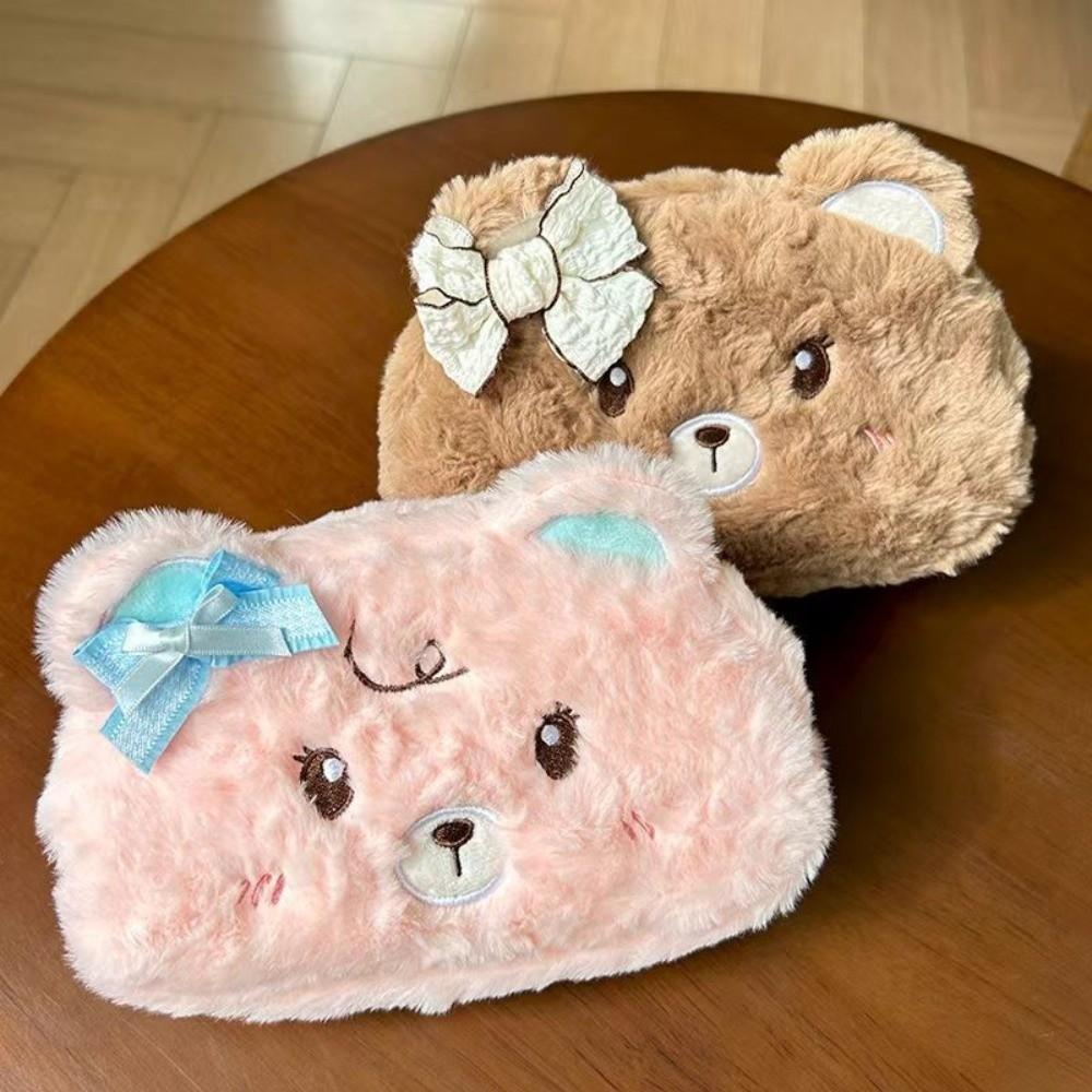 Plush Plush Pencil Case Bear Pencil Pouch Multi-Purpose Fluffy Animal Pen Bag  School Supplies