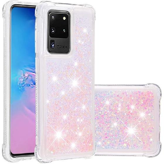 

Compatible with Samsung Galaxy S20 Ultra Case Glitter Luxury Cute Love Quicksand Clear TPU Girls Women Stylish Bumper Shockproof Protective Case for рожевий