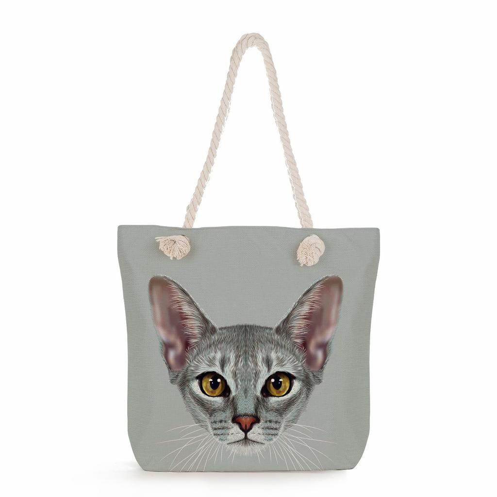 Cartoon cat print thick rope single-shoulder beach bag 7252