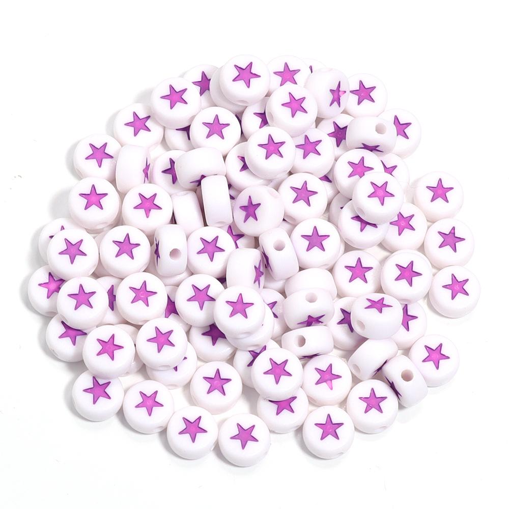 100pcs/Lot Acrylic Beads Flat Circular Shape Colorful Star Beads Loose Beads For DIY Jewelry Bracelet Necklace Accessory