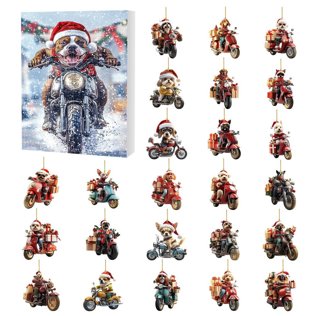Christmas Dog Themed Advent Calendar With Acrylic Material And 24 Decor Accessories For Holiday Decor