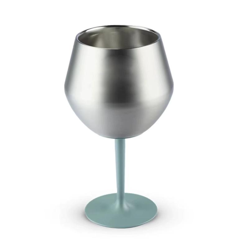 14Oz Stainless Steel Wine Glass Detachable Silicone Base Double-Layer Insulated Cup For  & Cold Drinks Egg Shape Stemmed Cup серебряный