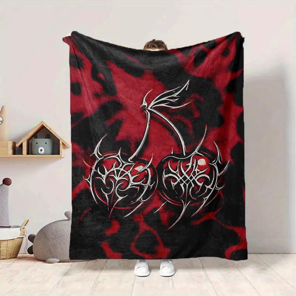 1pc Flame Heart cherry Blanket, Lightweight Flannel Throw Blanket For Sofa, Bed, Travel, Camping, Living Room, Office, Couch, Chair, And Bed