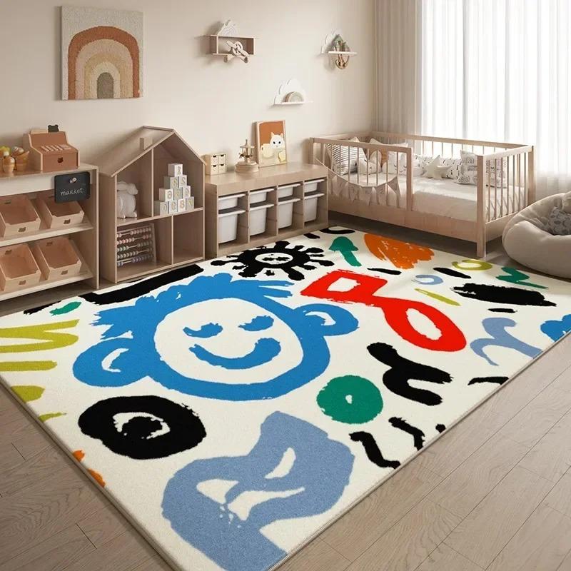 Abstract Graffiti Carpet Mat Rug Smiley Face Geometric Shapes Kids Art Playful Home Decoration Floor Mat Rugs for Bedroom Rug