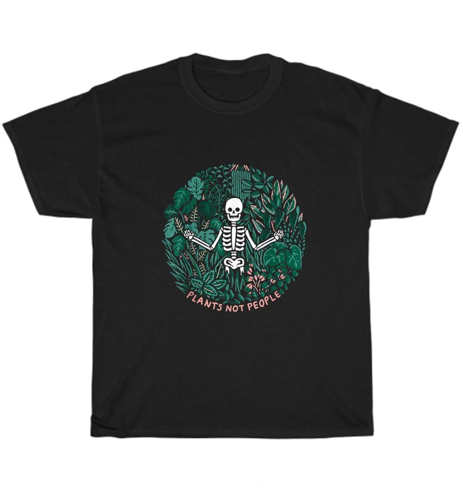 Skeleton Gardening T-Shirt Plants Not People Graphic Tee Unisex Funny Gift XL