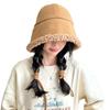 1PC Faux Shearling Warm Windproof Fashion Face Slimming Thickened Plush All-Match Bucket Hat Korean Women Winter 57.5cm