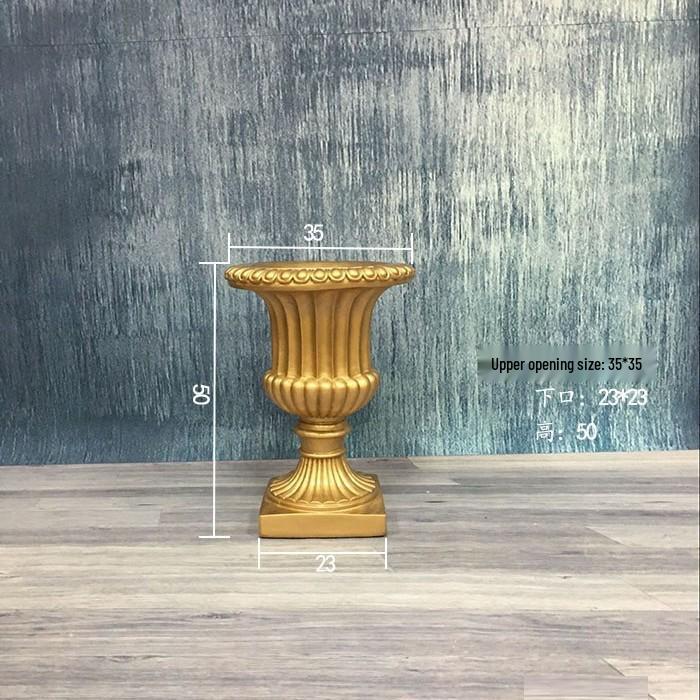Wedding Gold Roman Column Flower Stand – European Stripe Trophy Fiberglass Décor