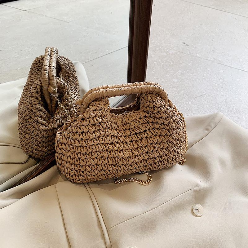 

Ретро плетені клатчі для жінок Солом яний мушля Ланцюжок Сумка-месенджер Жіноча Святкова Пляжна Екологічна Сумка через плече 29x1x22cm