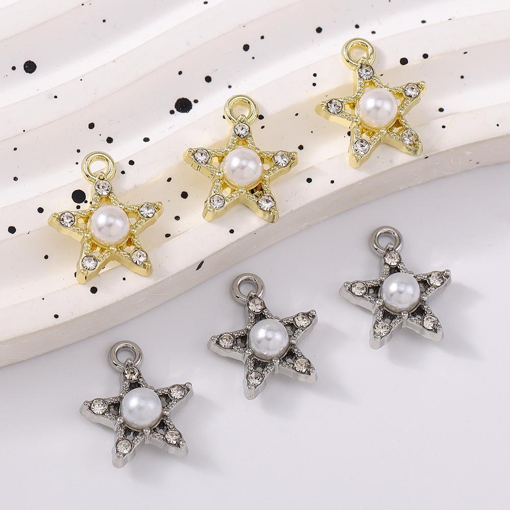 5pcs Delicate Crystal Pearl Star Pendants Charms for Jewelry Making Necklace Earrings DIY Bracelet Accessories
