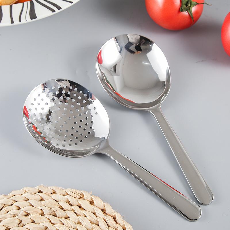 1/2Pcsstainless Steel Ladles For Serving Soup Rice Serving Spoon Drain Hole Heat Insulated Handle Kitchen Utensils For Daily Use
