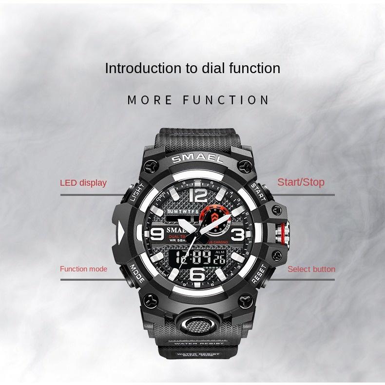 Ceas multifuncțional pentru bărbați SMAEL Tactical Ceas electronic digital, rezistent la apă, care strălucește în întuneric