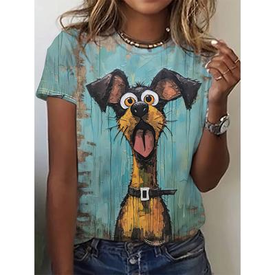 Damen T-Shirt mit Cartoon-Hunde-Print, süßes Tier-Nischendesign, Harajuku, lässiges kurzärmeliges Oberteil, Übergröße, Damenbekleidung
