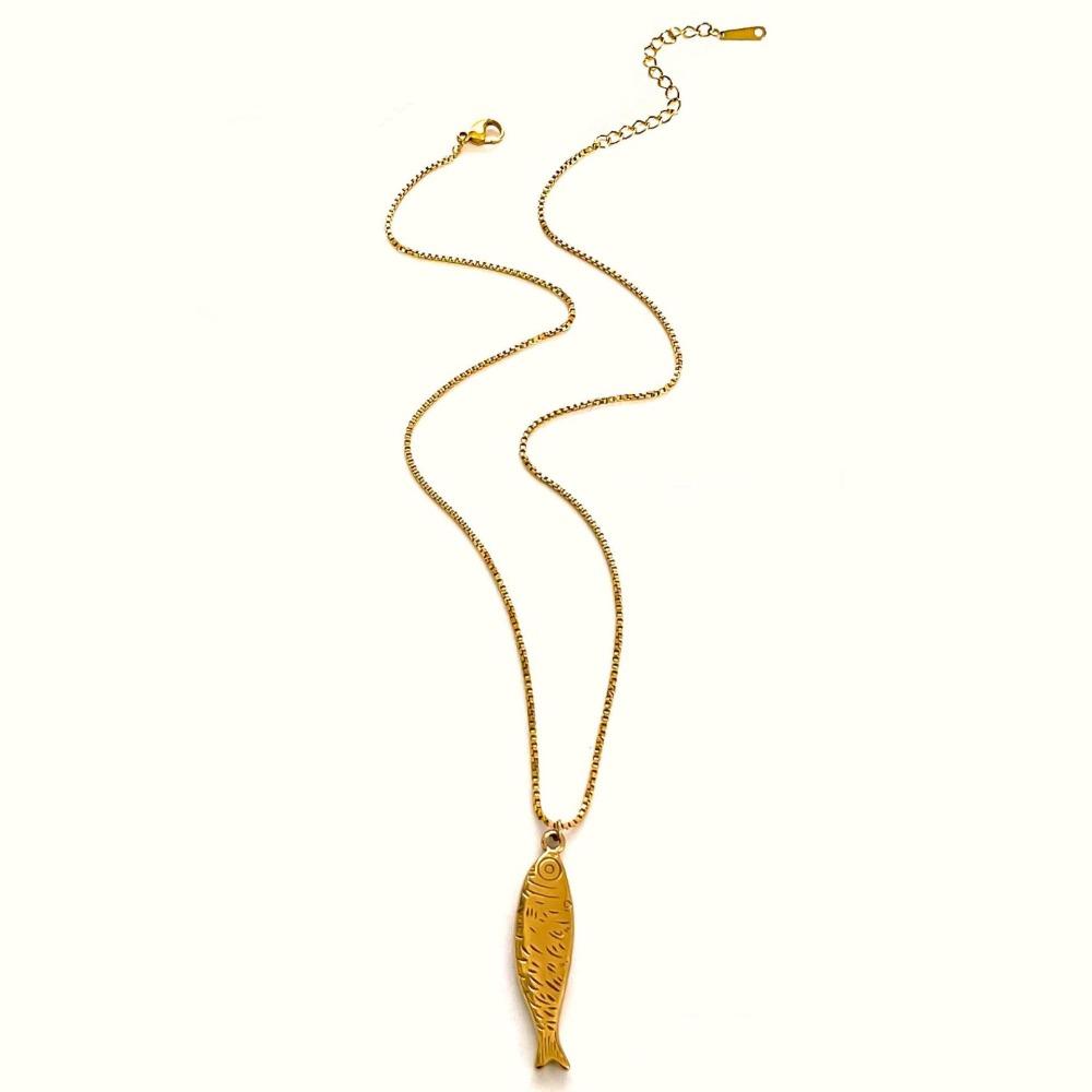 Gold Mini Fish Necklace Jewelry Ocean Style Beach Chain Choker Fish Pendant Necklace  Sea Beach