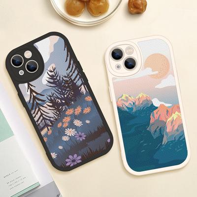 Husă de Telefon cu Peisaj Montan pentru Iphone 14 13 11 12 Pro MAX 13 12 MiNi 7 8 plus iphone 14 13PRO XS XR Huse din Piele de Miel