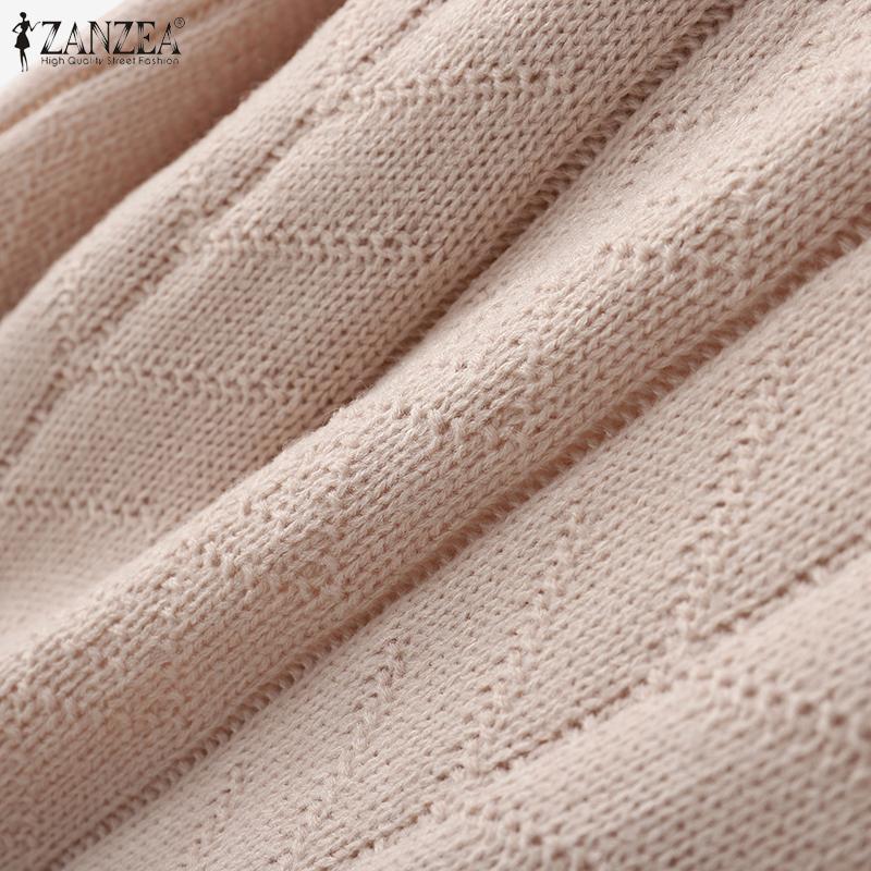 ZANZEA Women Autumn Winter Sweaters High Neck Long Sleeve Knitted Pullover Jumpers