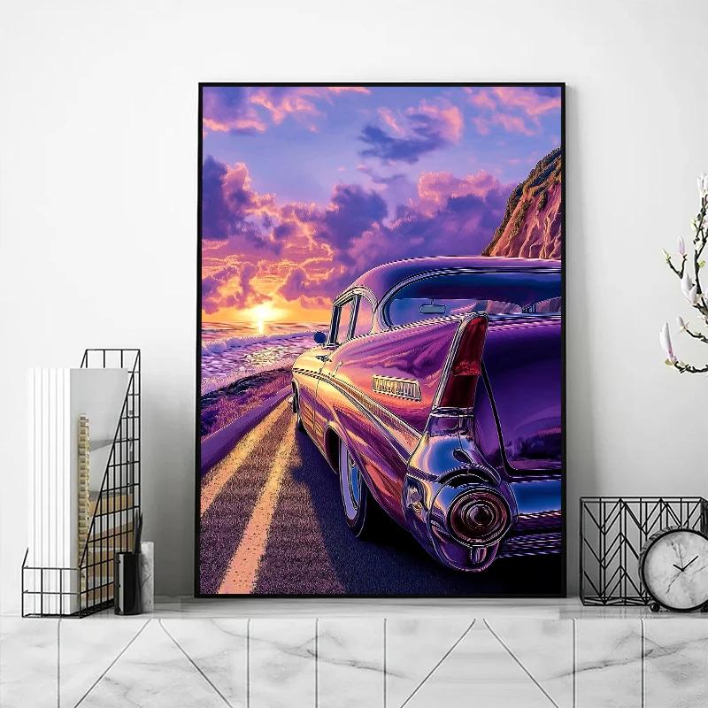 Classic Cool Supersport Car Sunset Colorful Posters and Prints Canvas Printing Wall Art Picture for Living Room Home Decora Gift