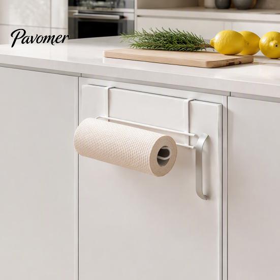 Kitchen Storage Organizer for Cabinet Door Hanging Paper Towel Rack, Drill-Free Metal Organizer, Space Saving Rack Under Heavy Duty