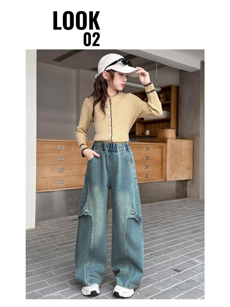 Herbst 2025 Mädchen Koreanischer Stil Webbing Jeans