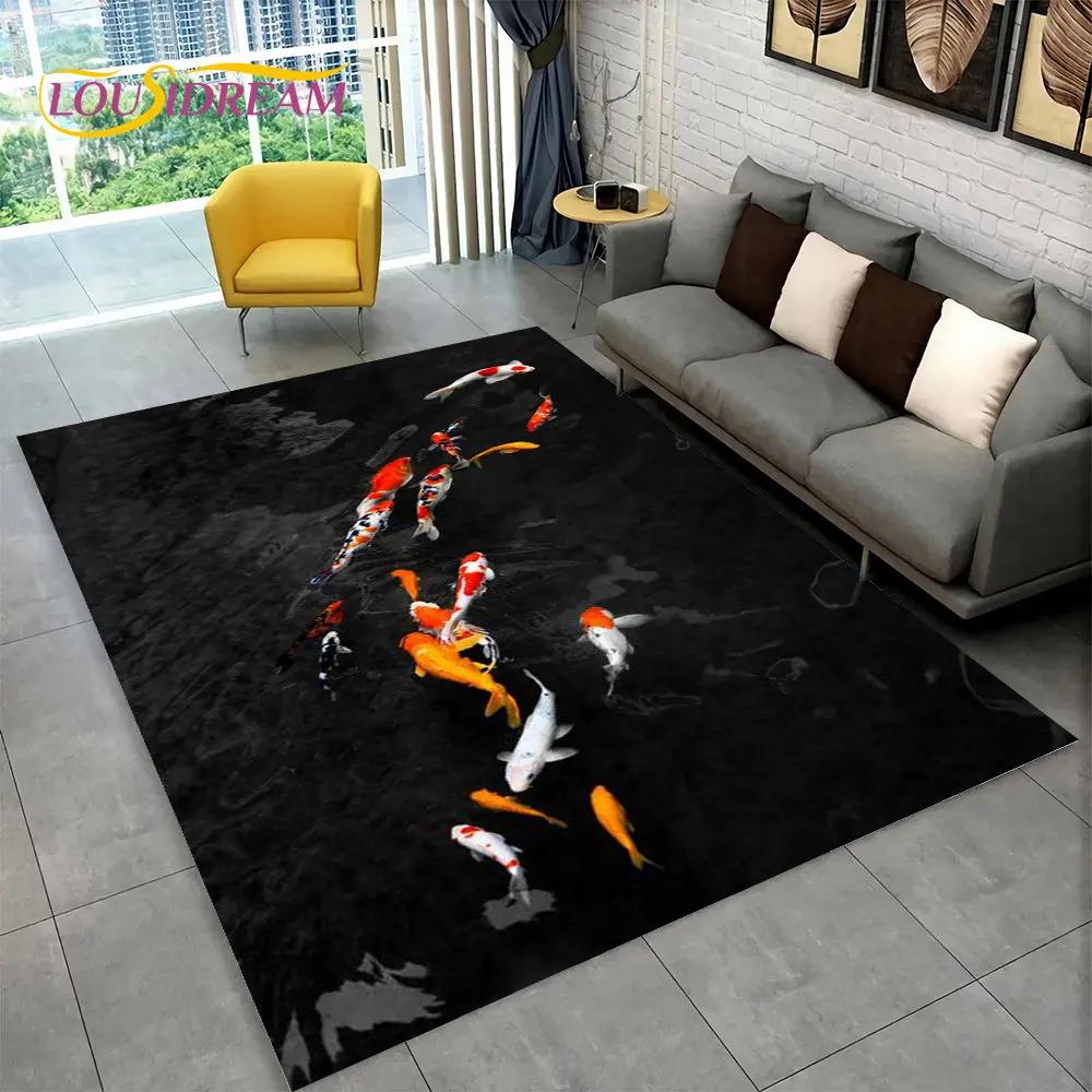 3D Pastoral Tai Chi Fish Area Rug,Carpet Rug for Home Living Room Bedroom Sofa Doormat Decor,Kid Play Kitchen Non-slip Floor Mat