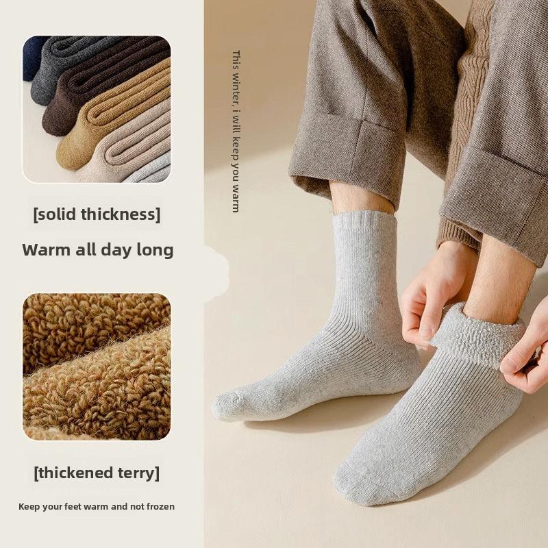 Thick and Warm Fleece-lined Thick Socks for Men, Mid-calf Socks, Winter Warmest Wool Socks, Mid-calf Woolen Tube Socks