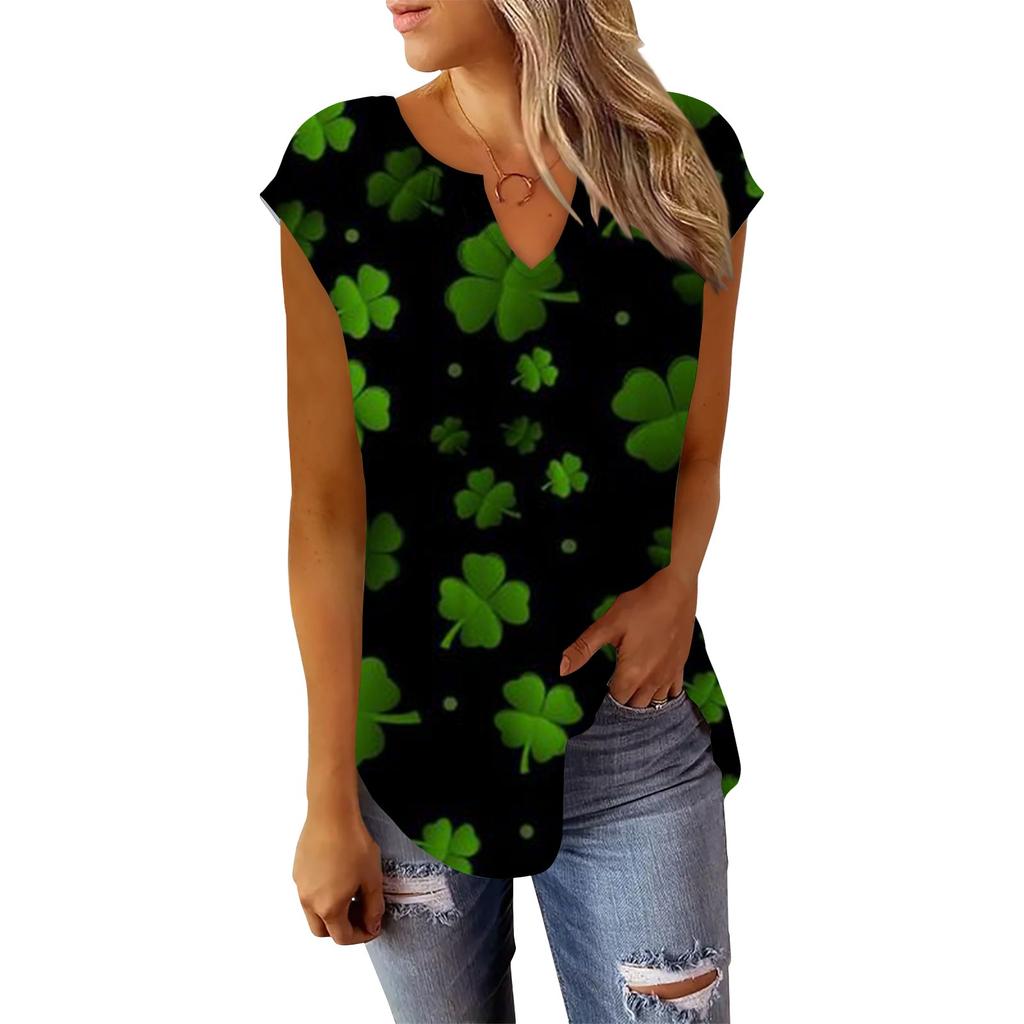 T-skjorter med sommerhette for kvinner Trendy Løs Uformell Dressy V-hals Plisserte tunikaer Tank-tops