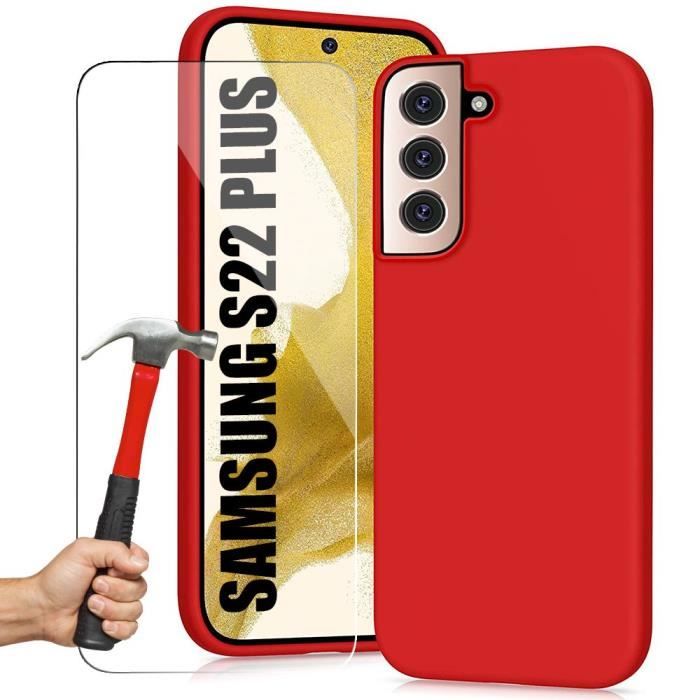 Coque pour samsung s22+ - booling - rouge - protection silicone matte - 2 verres trempés