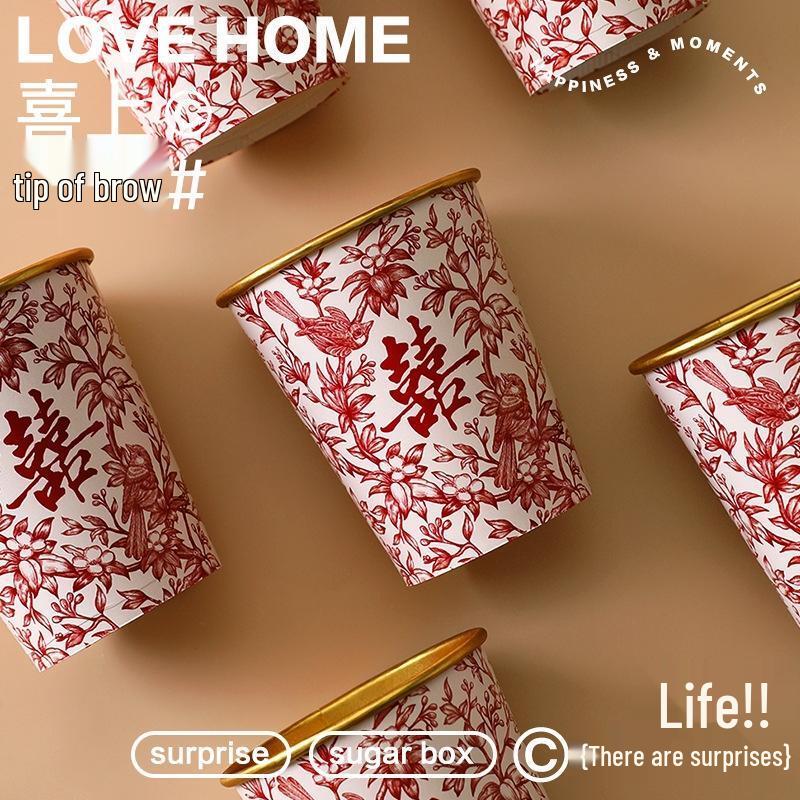JINGRUIXIANG Wedding Gold Foil Disposable Paper Cups