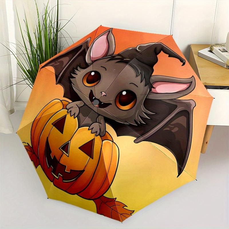 1pc Lovely Wizard Bat and Halloween Pumpkin Cartoon Design Automatic Opening and Closing Umbrella, Lightweight 3-Fold, With Cute Cartoon Cha