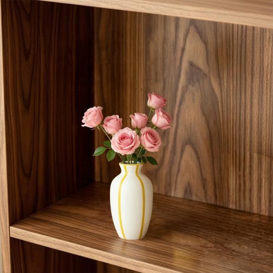 Striped Ceramic Flower Vase, Modern Decorative Vase for Fresh or Dried Flowers, Flower Holder Container for Living Room Table Centerpiece