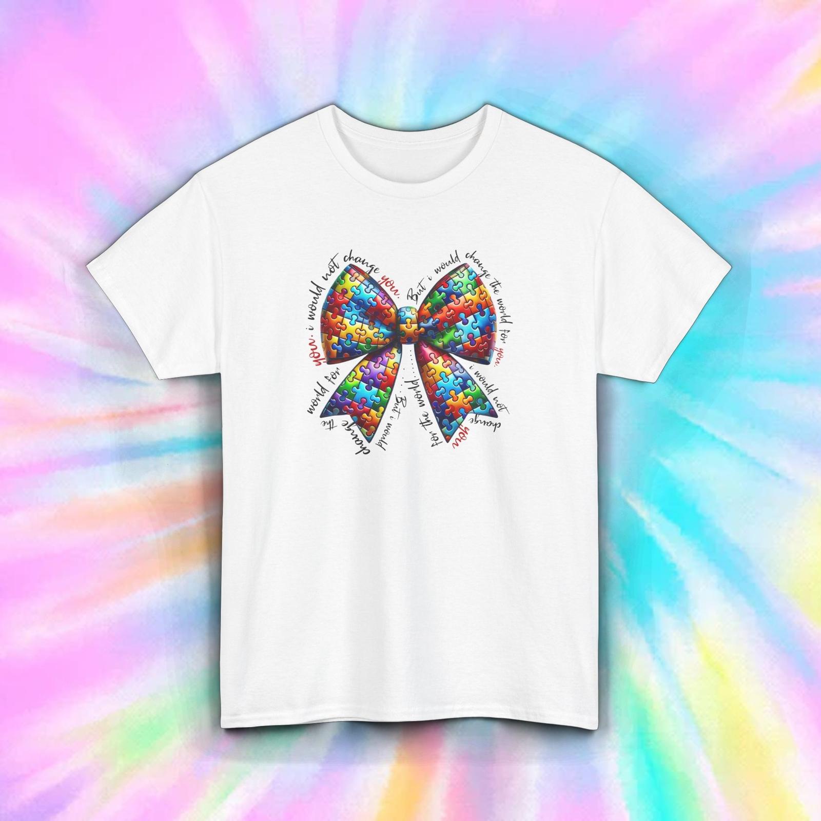 Autism Mom Shirt Puzzle Bow I Wouldn’t Change You Gift S-5XL XXXL
