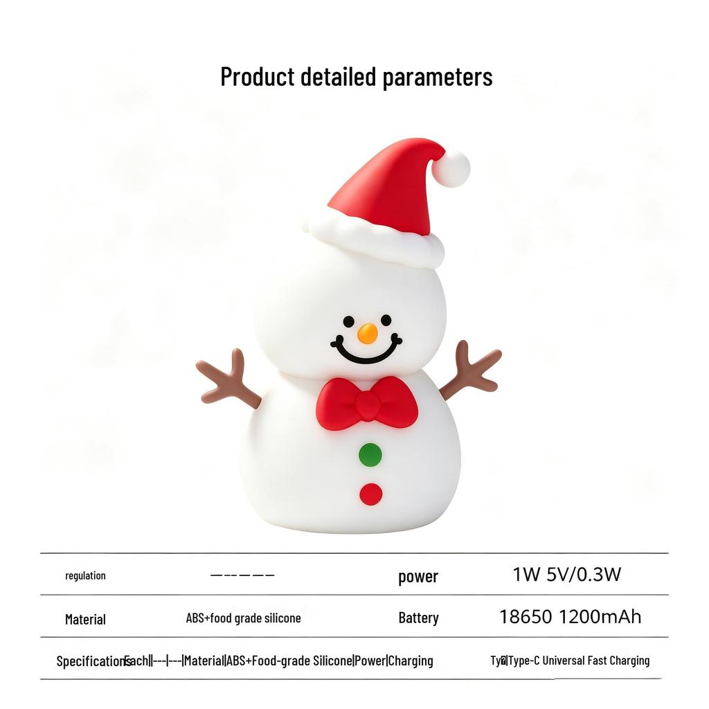 Snowman Silicone Night Light: Rechargeable Bedside Atmosphere Lamp & Festive Desktop Ornament, Perfect for Christmas and Birthday Gifts
