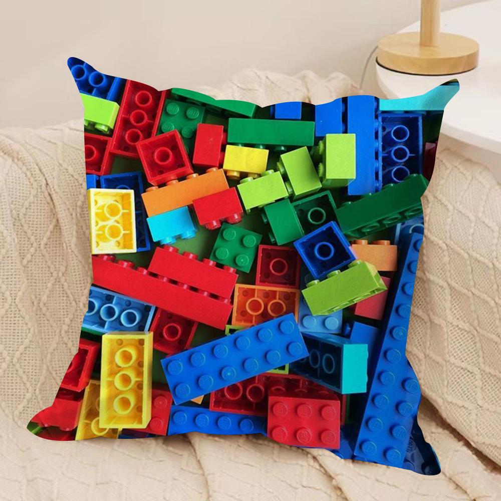 Building Blocks Deco Cushion Cover Soft Plush Fabric DoubleSided Printed Sofa Cushion Cover for All Seasons Home Decor Gift