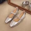 2025 French temperament rhinestone single shoes square head retro comfortable Mary Jane shoes thick heel elegant fairy style with skirt