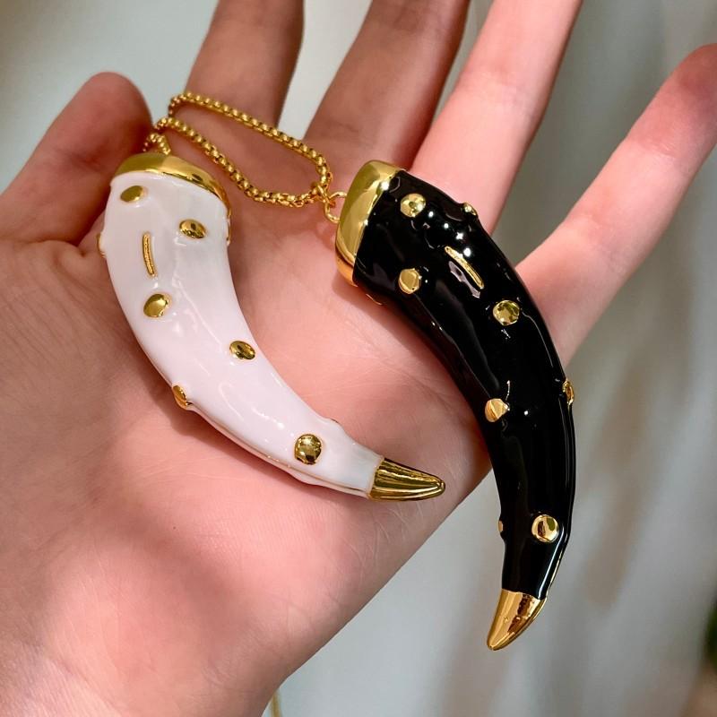 Personalized Enamel Horn Pendant Necklaces For Women Luxury Design Long Necklaces Vintage Chunky Jewelry Gift