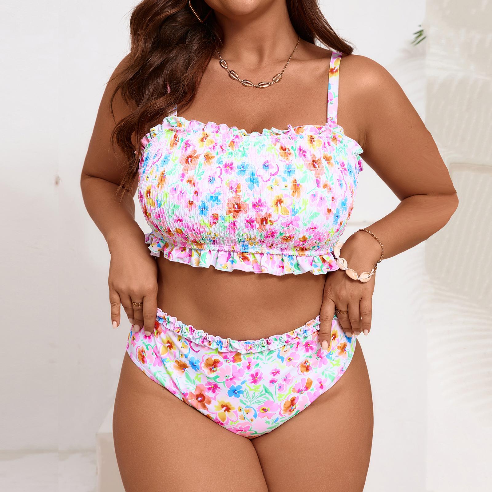 

Женский бикини-комплект из двух частей, купальник больших размеров с раздельными чашечками XXXXL розовый