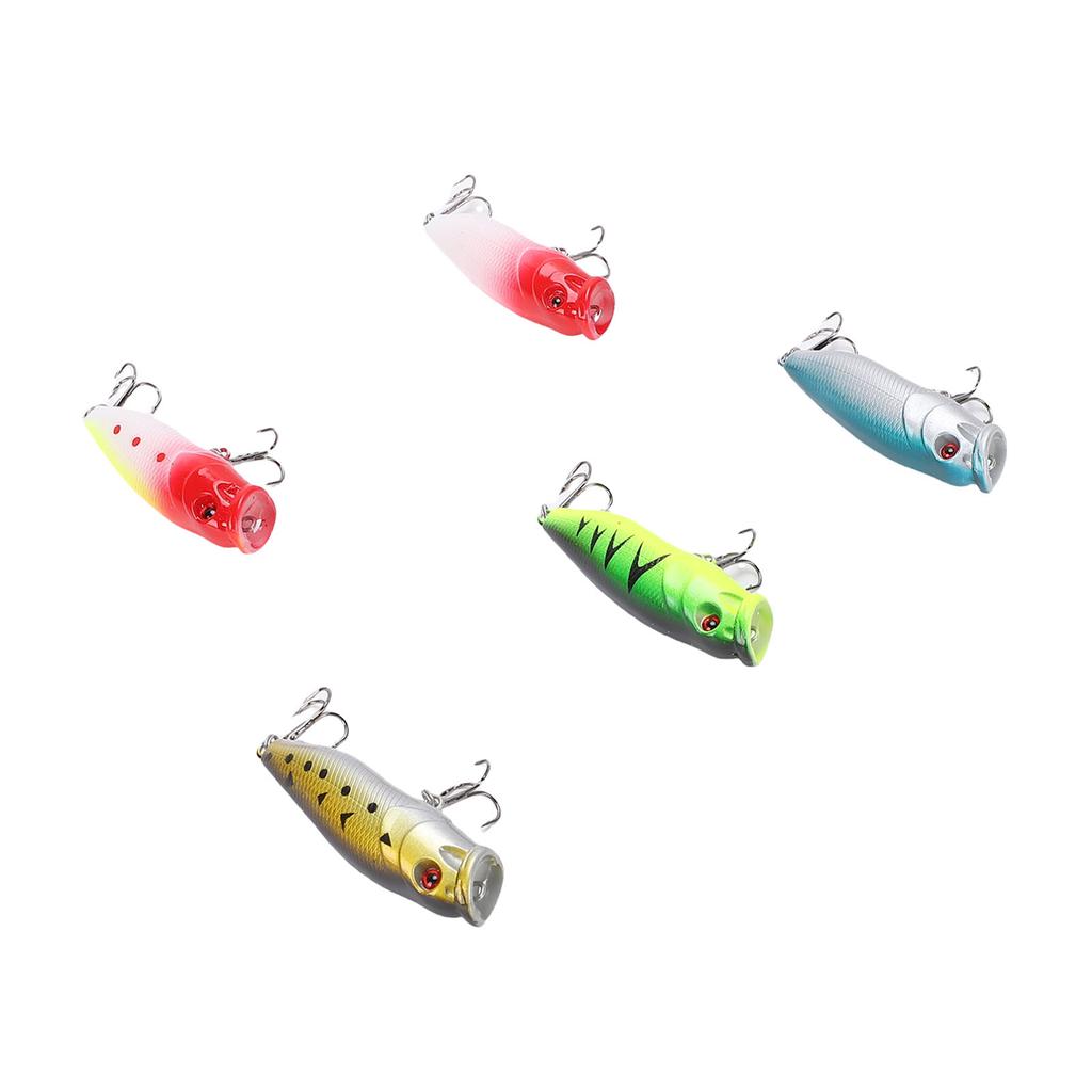 5pcs Plastic Fishing Popper Lures Lifelike Hard Baits for Bass Tilapia Saltwater Freshwater 6.5cm 9g