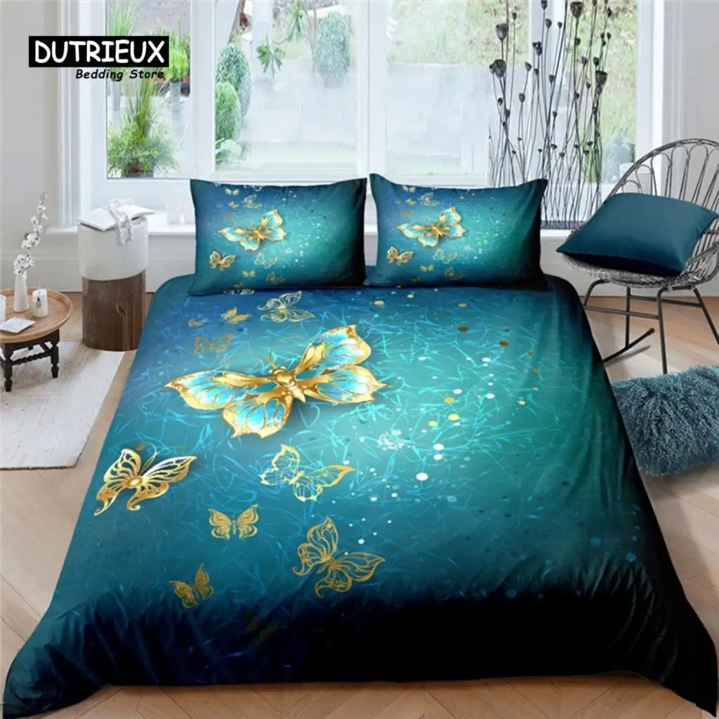 Home Living Luxury Butterfly Print 23Pcs Soft Duvet Cover PillowCase Queen and King Size Kids Bedding Set EUUSAU Size