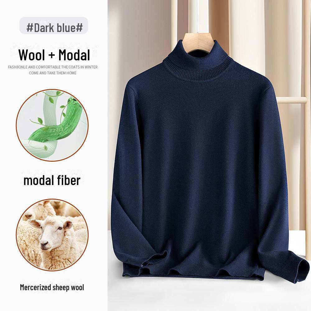 

Мужской шерстяной модальный свитер с высоким воротом - теплый вязаный однотонный лацкан для осени/зимы 2XL темно-синий