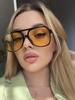 Damskie okulary przeciwsłoneczne w stylu vintage oversize retro markowe z dużą oprawką okulary przeciwsłoneczne damskie czarne żółte w stylu ins kwadratowe okulary oculos de sol